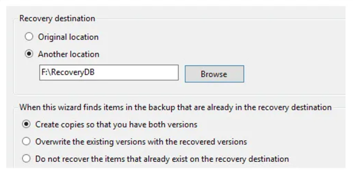 Select a location where you want to restore the database and log files backup. You may choose the original location or save it at another location.